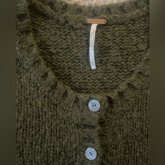 Free People Military Green Button Down Sweater. - Picture 3 of 3
